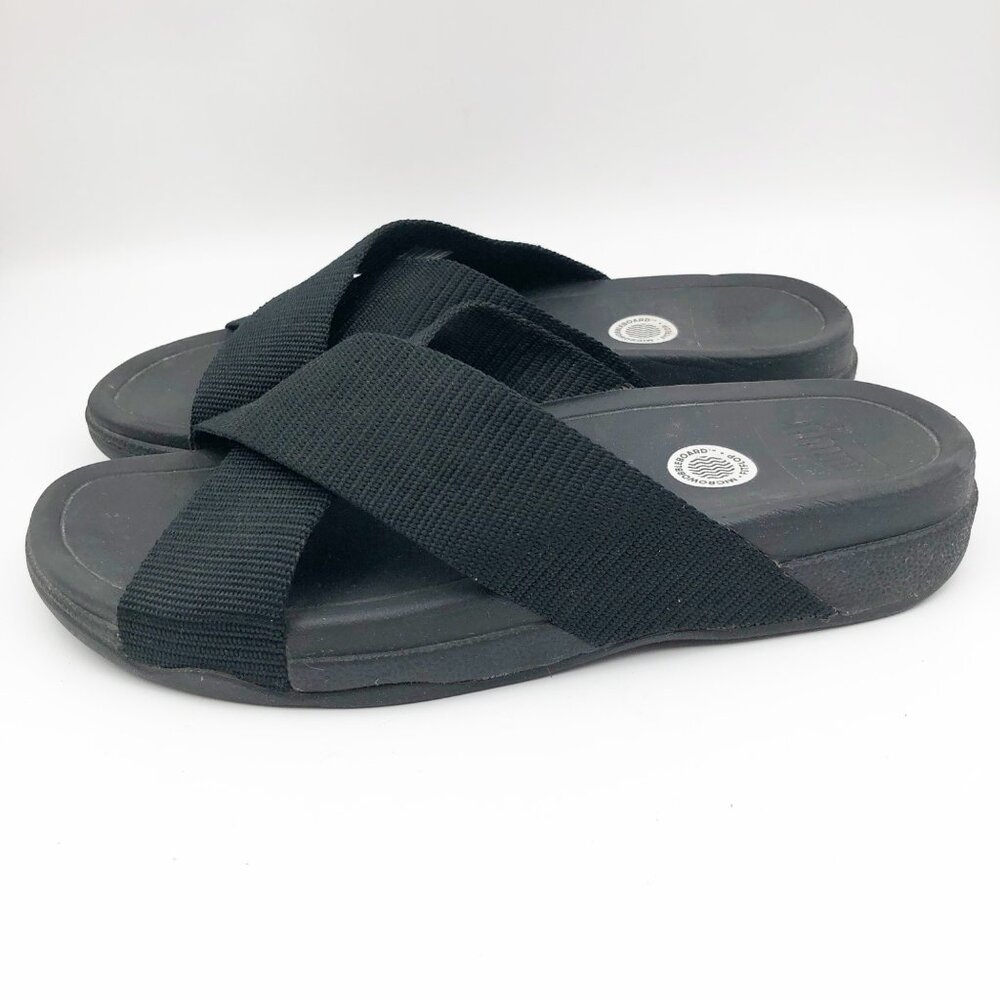 FITFLOP Black Cross Strap Flip Flop Slide Platform Sandals Womens 11 - Picture 4 of 8